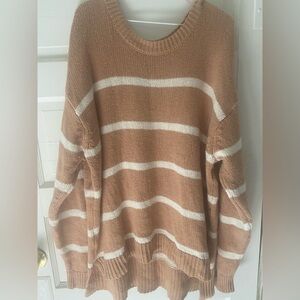 Lane Bryant Tan and Cream Striped Sweater